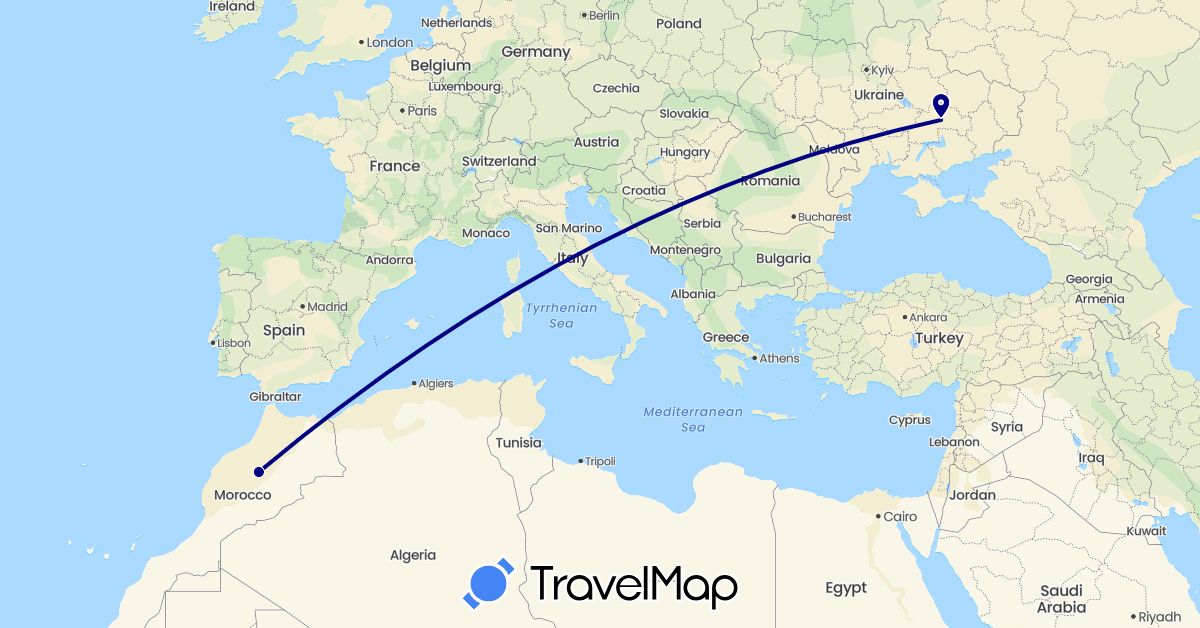 TravelMap itinerary: driving in Morocco, Ukraine (Africa, Europe)